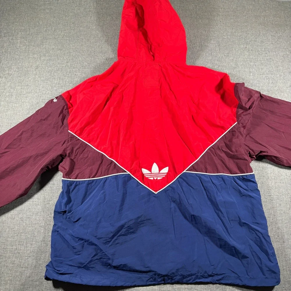 Adidas Windbreaker Mens M Red Blue Colorblock Trefoil Hooded Jacket IM4418